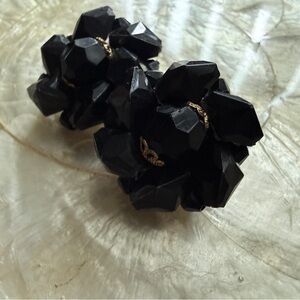 Black Floral Statement clip on Earrings vintage